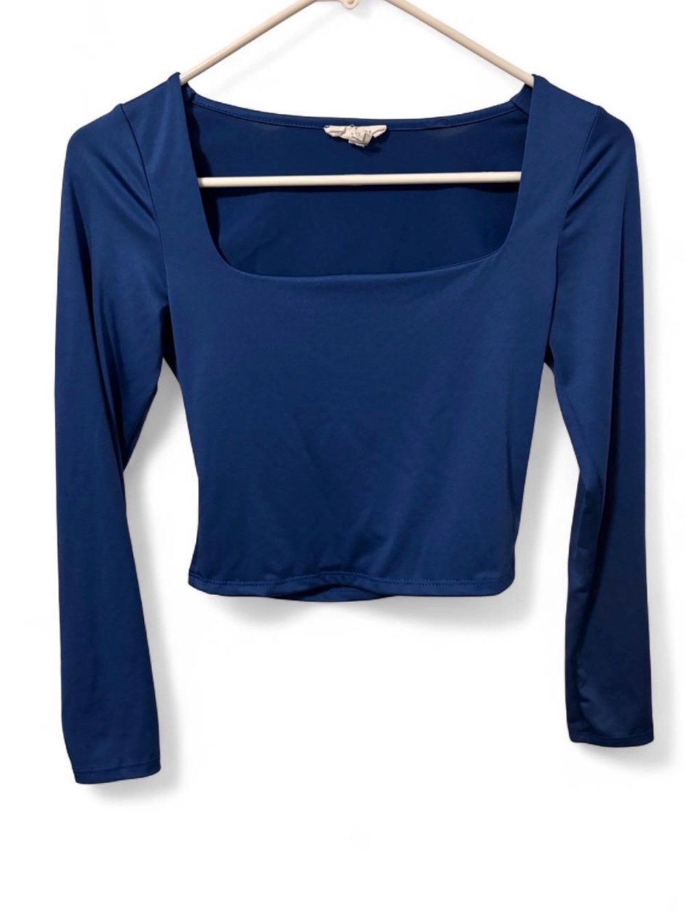 Square Neck Long Sleeve Crop Top in Navy Blue - Picture 1 of 5